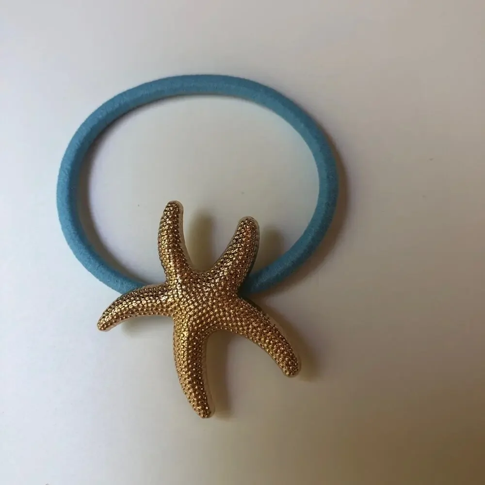 BOUTIQUE • Starfish Gold + Blue Hair Tie Ponytail Holder